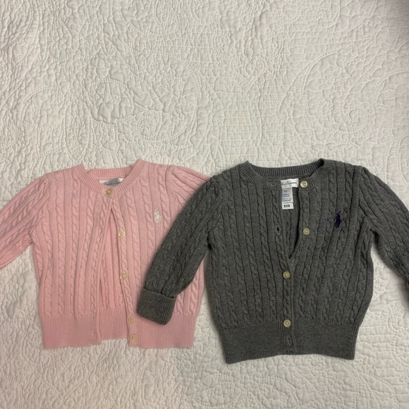 NWOT Polo Ralph Lauren Cable Knit Cardigan Set Pink and Grey 6 months - Picture 1 of 5